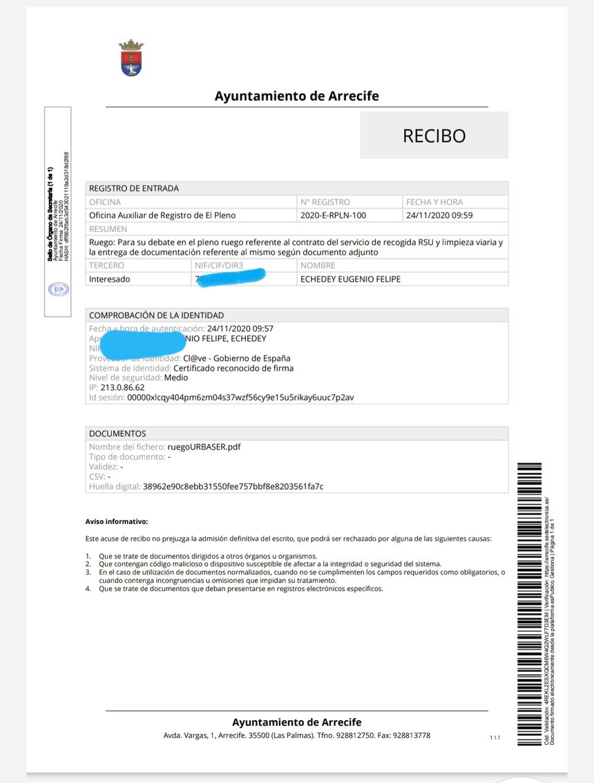 Acuse recibo URBASER