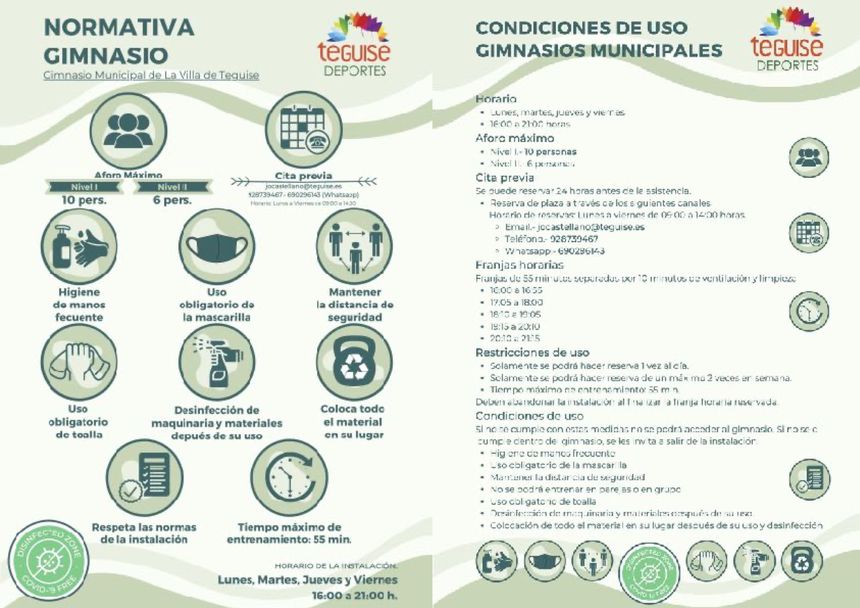 NORMAS COVID GIMNASIOS TEGUISE