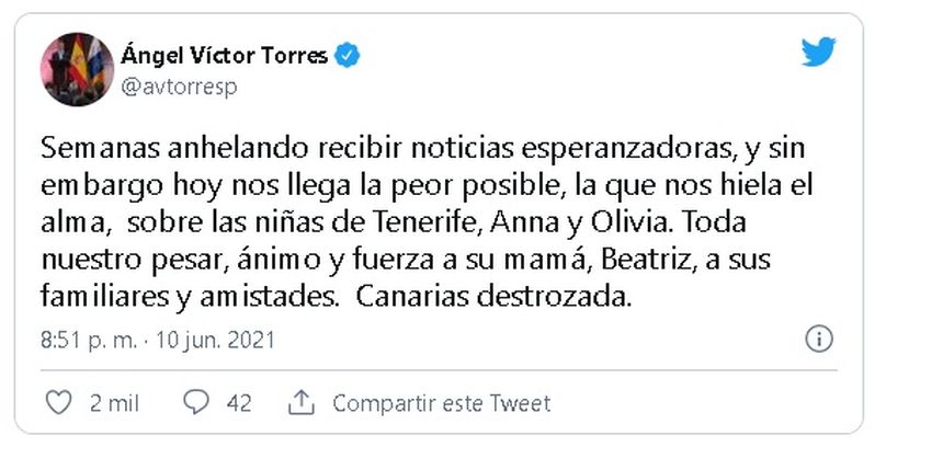 pésame torres niña Olivia
