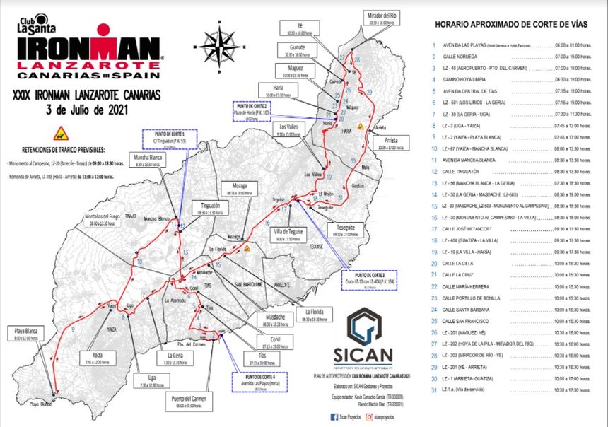 mapa cortes carreteras Ironman
