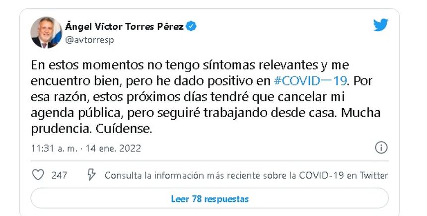Ángel Víctor Torres, positivo en COVID