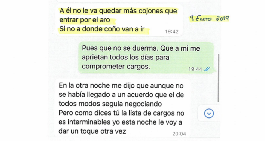 Mensaje en el que ambos insisten en las dificultades que está habiendo para encajar a Sosa como cuota de San Borondón.