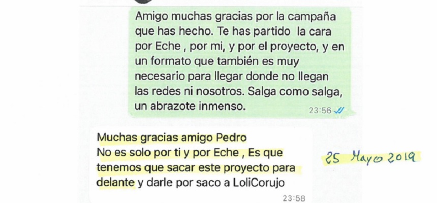 Mensaje de Sosa hablando de Corujo.