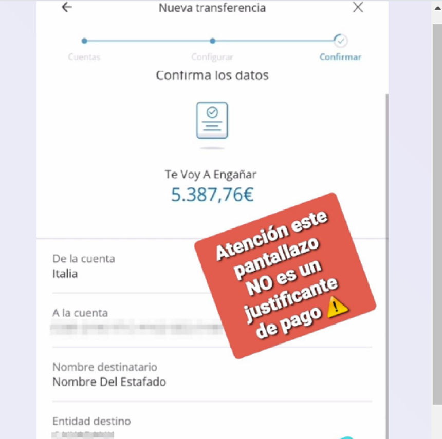 Ejemplo de recibo falso que utiliza la Guardia Civil para que la gente no caiga en el engaño.