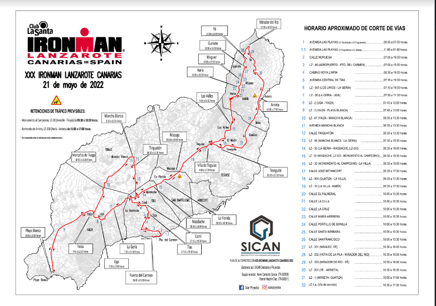Planos de las principales carreteras, avenidas y calles afectadas por el desarrollo del tramo ciclista del IRON MAN.