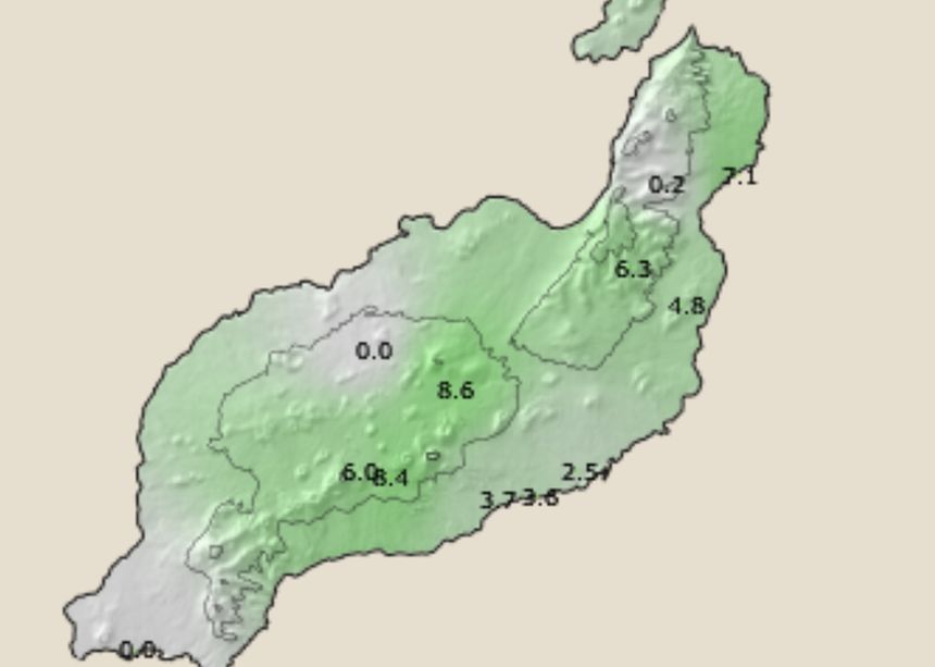 Mapa de los litros por metro cuadrado recogidos por la noche