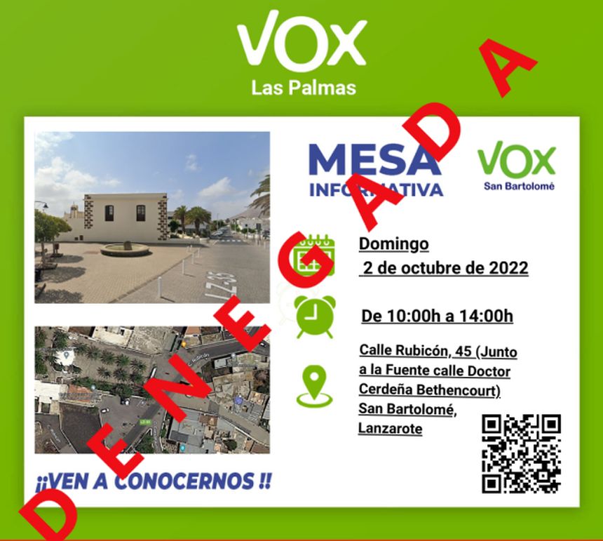 Imagen del cartel que difunde VOX para protestar por la cancelación de su mesa informativa