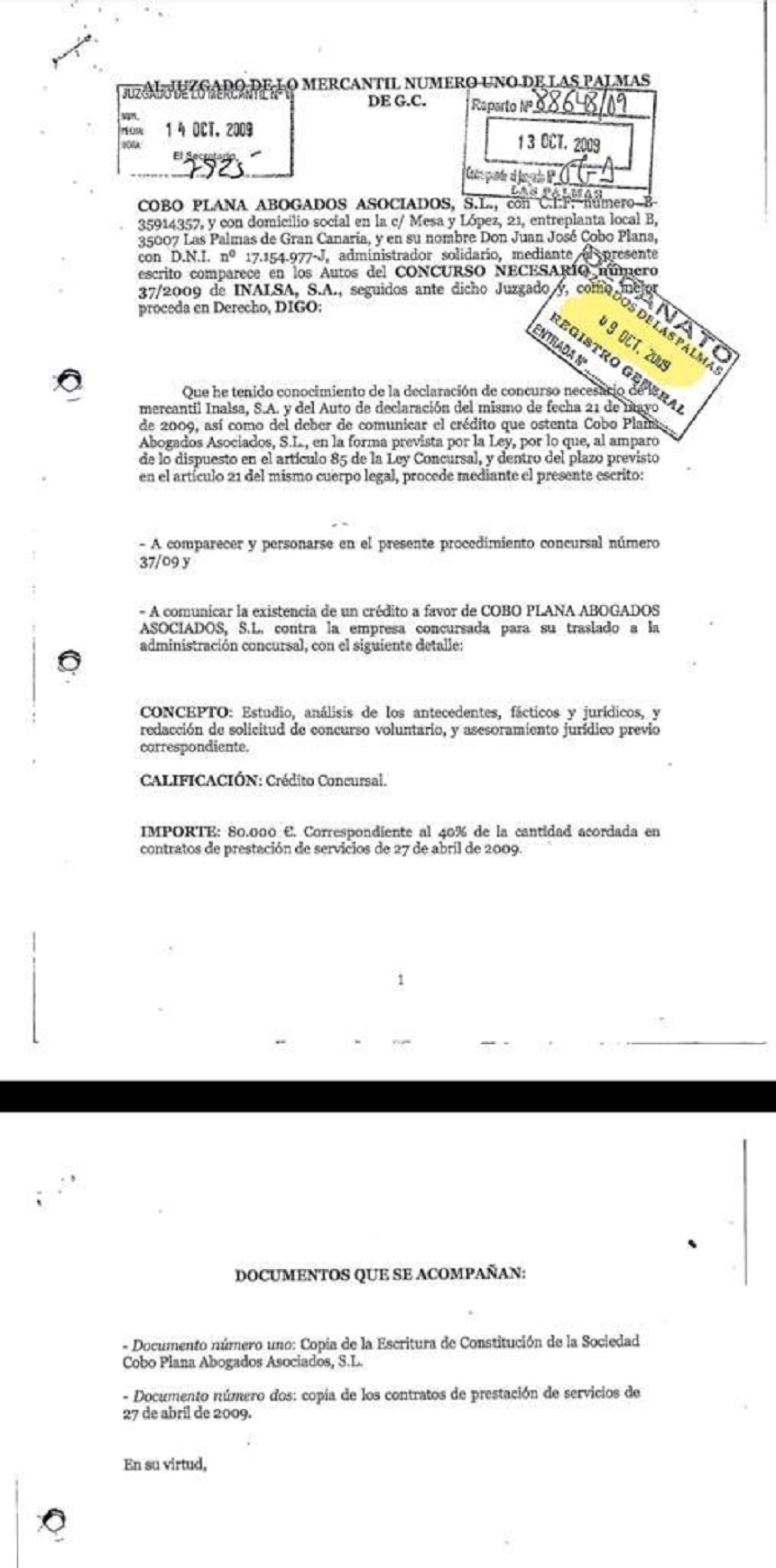 Imagen de documento aportado por Pedro San Ginés.