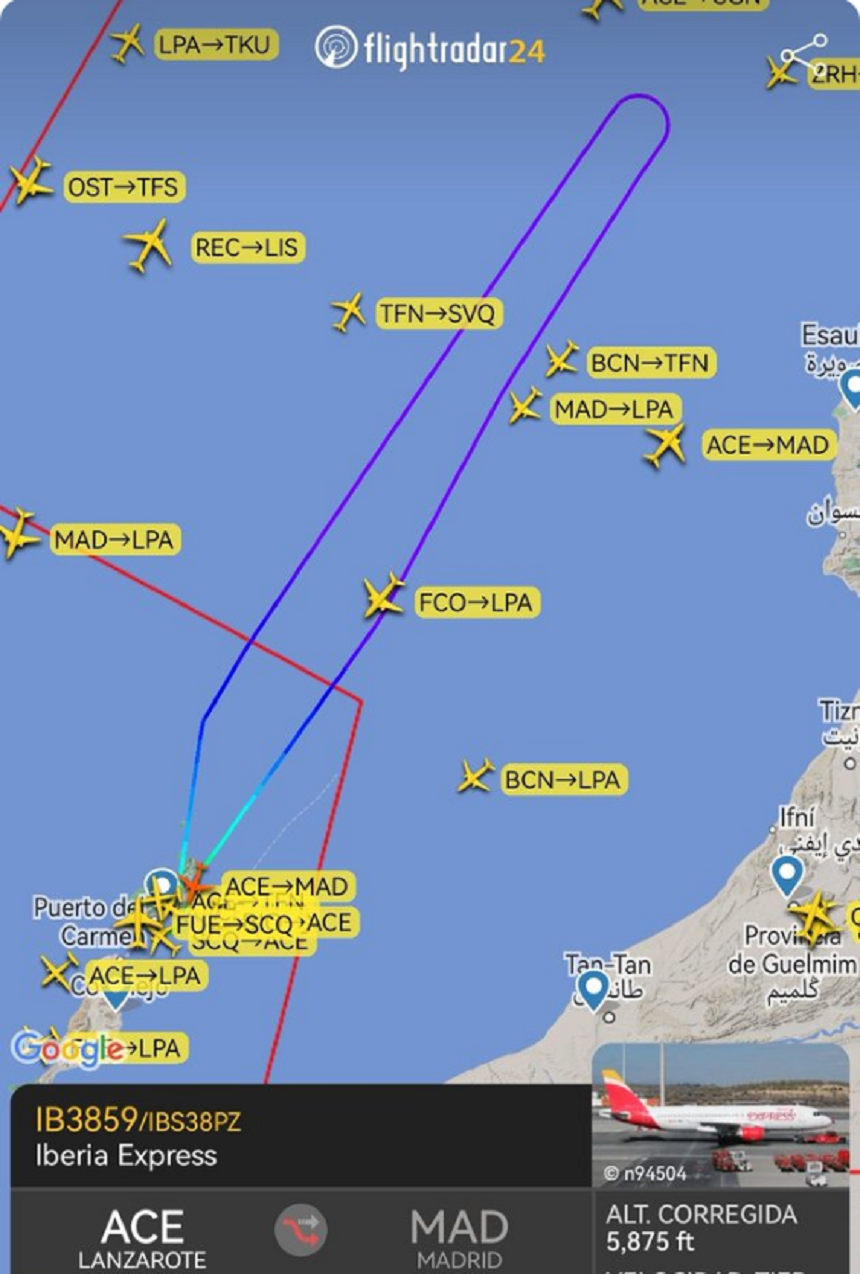 Grafico del vuelo descrito por los controladores aéreos en su página oficial.