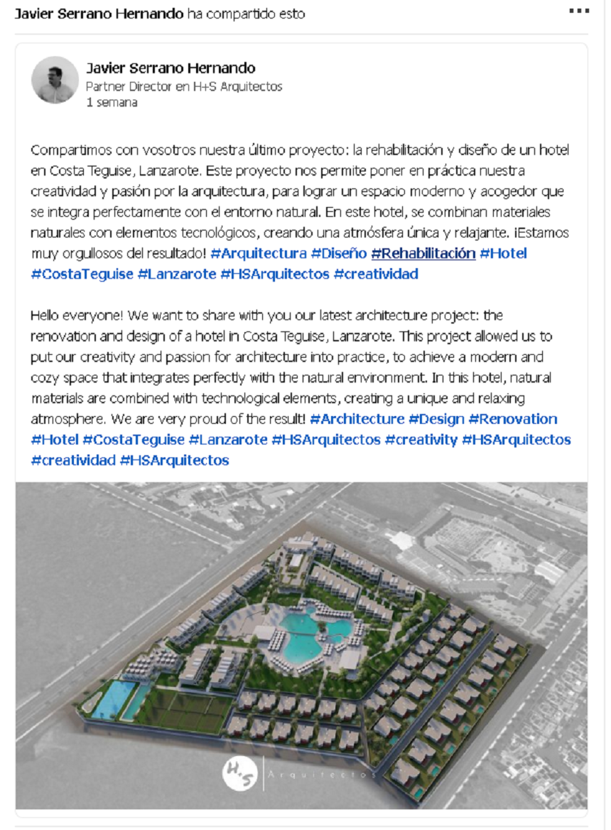 Pantallazo del perfil profesional del arquitecto que va a desarrollar el proyecto.