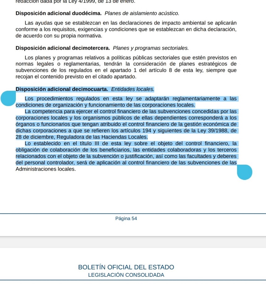 La Ley establece el Departamento que debe tramitar las subvenciones en las Corporaciones Locales