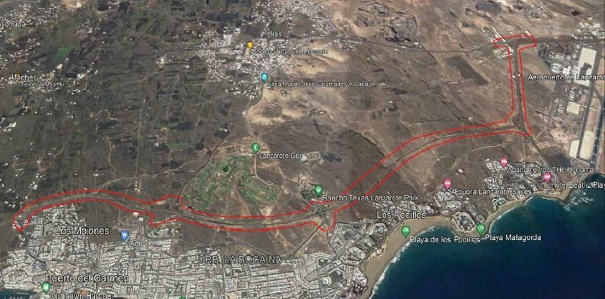 Superficie afectada por el desdoblamiento de la carretera de Las Playas