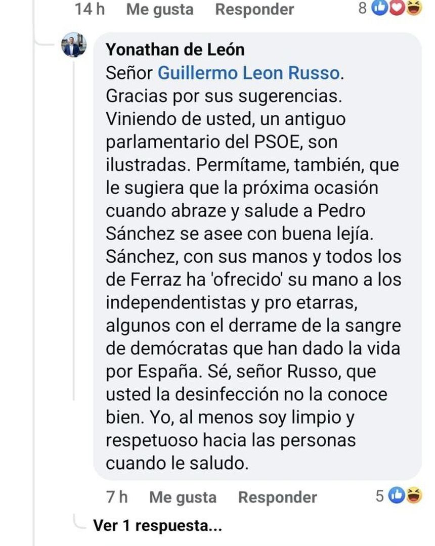 Imagen de la captura de pantalla de la contestación del alcalde de Arrecife