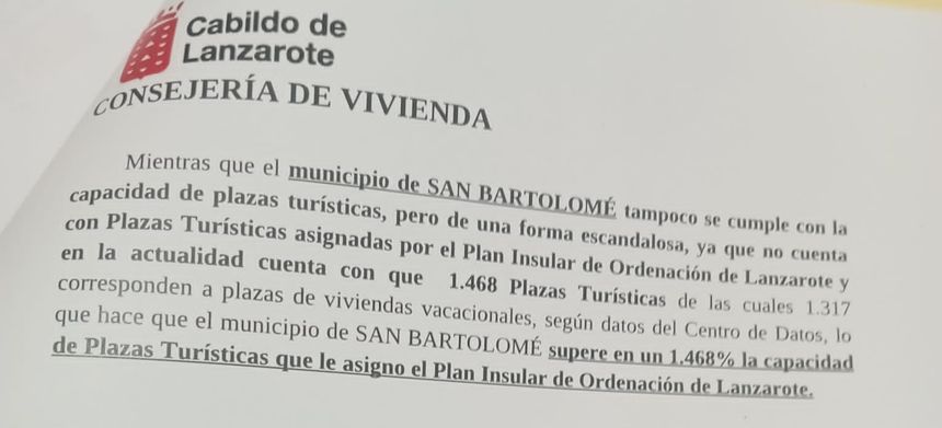 Parte del documento encargado por Corujo en la que se determina lo sucedido turísticamente en San Bartolomé