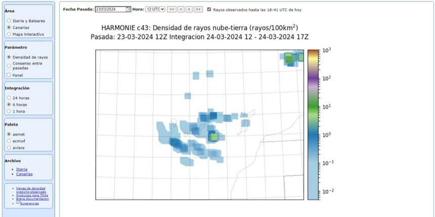 Previsión de la concentración de lluvia y rayos para el domingo