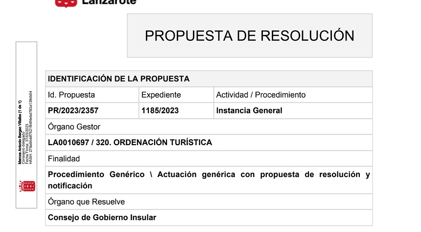 Imagen de la propuesta de resolución firmada por Bergaz el pasado 31 de mayo.