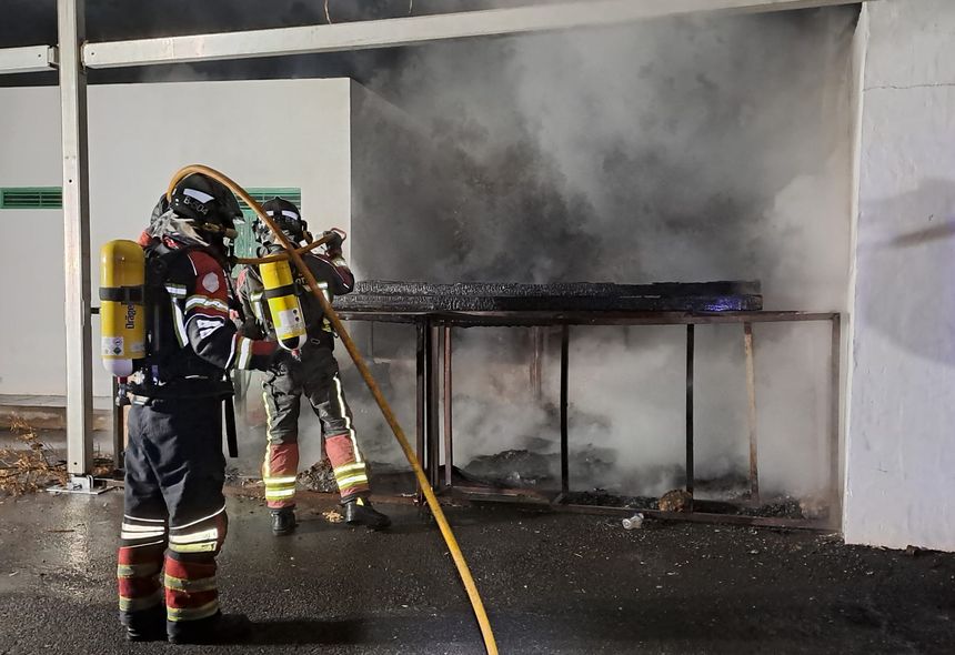 Los bomberos en el momento en el que acabaron de extinguir el incendio