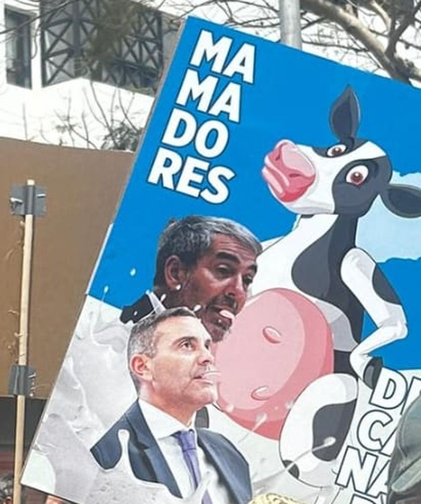 Cartel exhibido en la manifestación contra dos políticos de CC que acaban de llegar al cargo en el Cabildo y en el Gobierno regional
