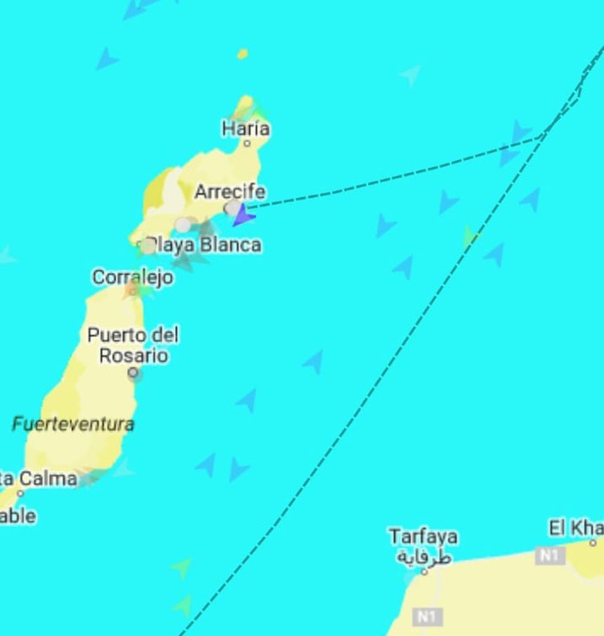 Desvío que ha tenido que realizar el barco de contenedores de su ruta habitual