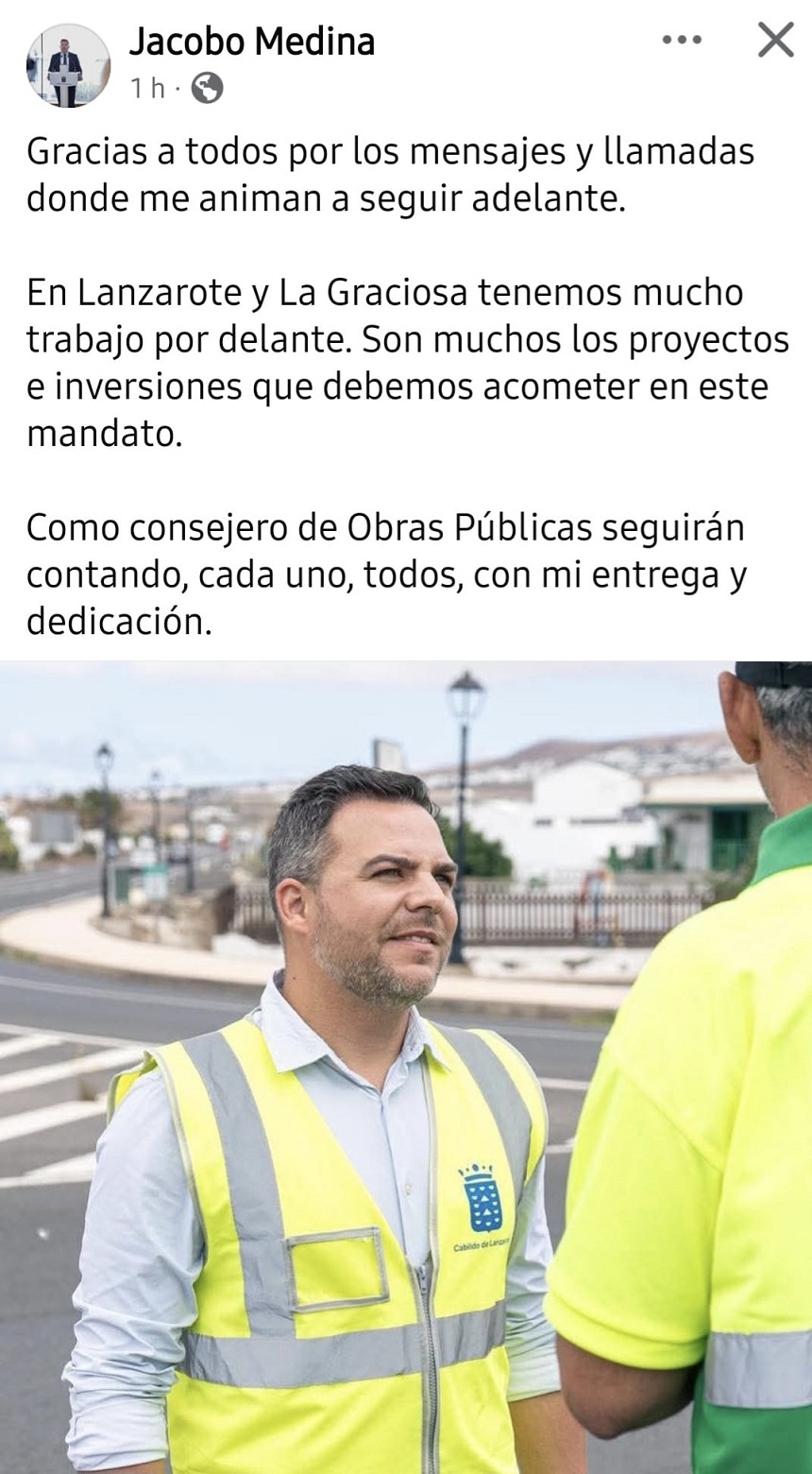 Imagen del mensaje de Jacobo Medina en las redes sociales.