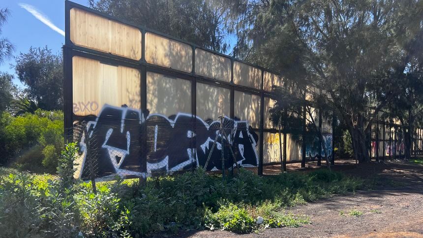 Parte del vallado de la parcela que se creó para albergar las garzas que aparecieron en el parque Ramírez Cerdá de Arrecife.