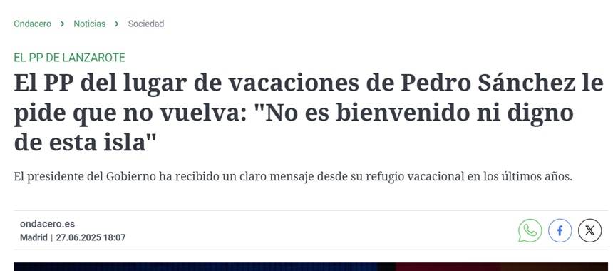 Pantallazo del digital de Onda Cero que ha generado la polémica con el ministro socialista.