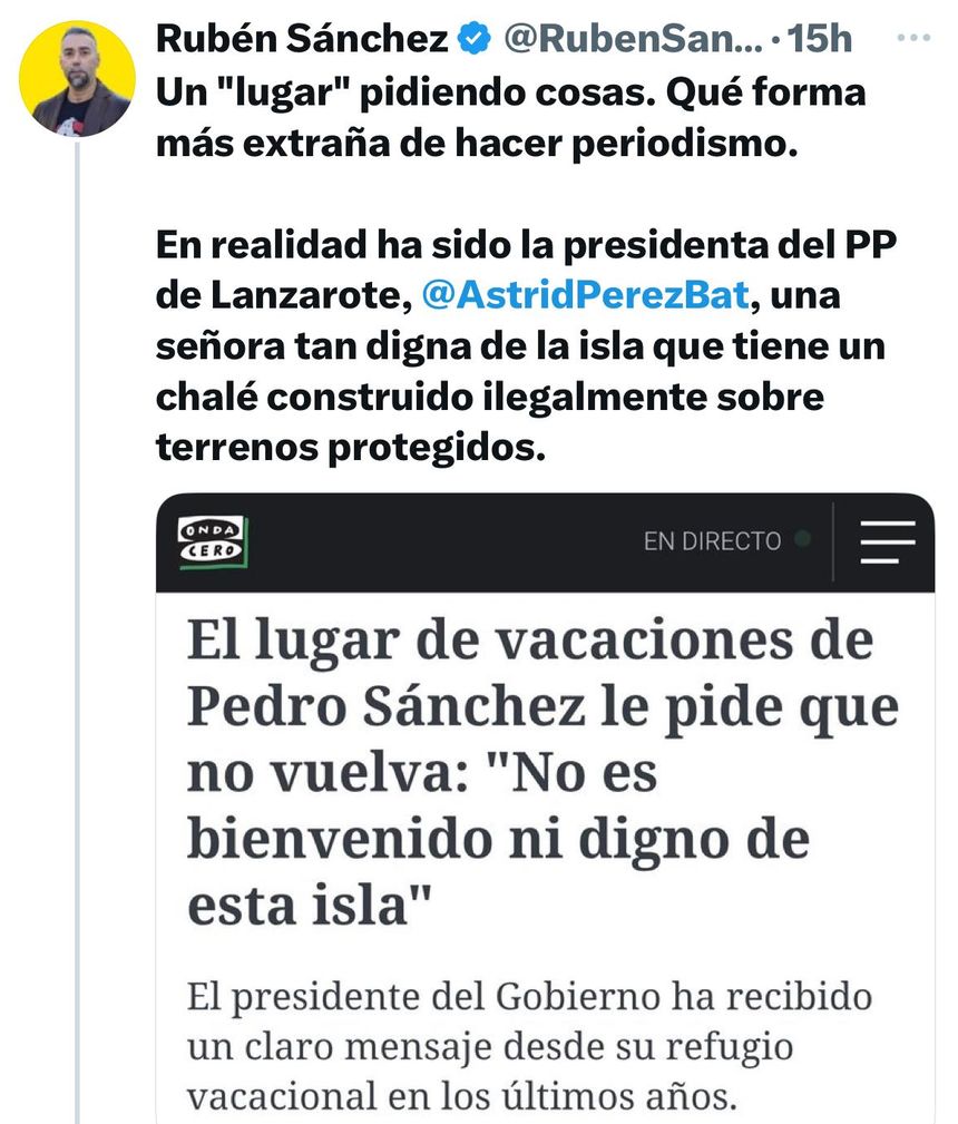 Ejemplo de los numerosos mensajes que han aparecido en X criticando al medio y a la presidenta del PP de Lanzarote