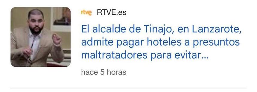 Noticia de RTVE sobre el alcalde de Tinajo con la fotografía de Jesús Machín Tavio.