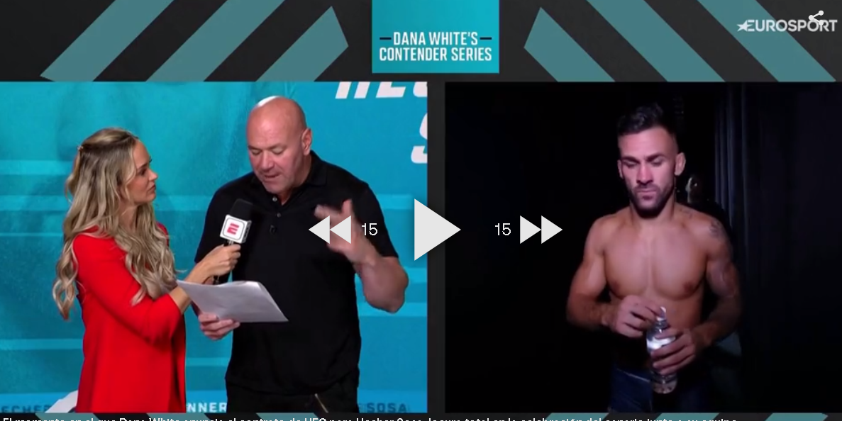 Momento en el que Dana White anuncia el merecido contrato que la UFC va a realizar con el peleador lanzaroteño en la retransmisión que hizo este miércoles de madrugada Eurosport.