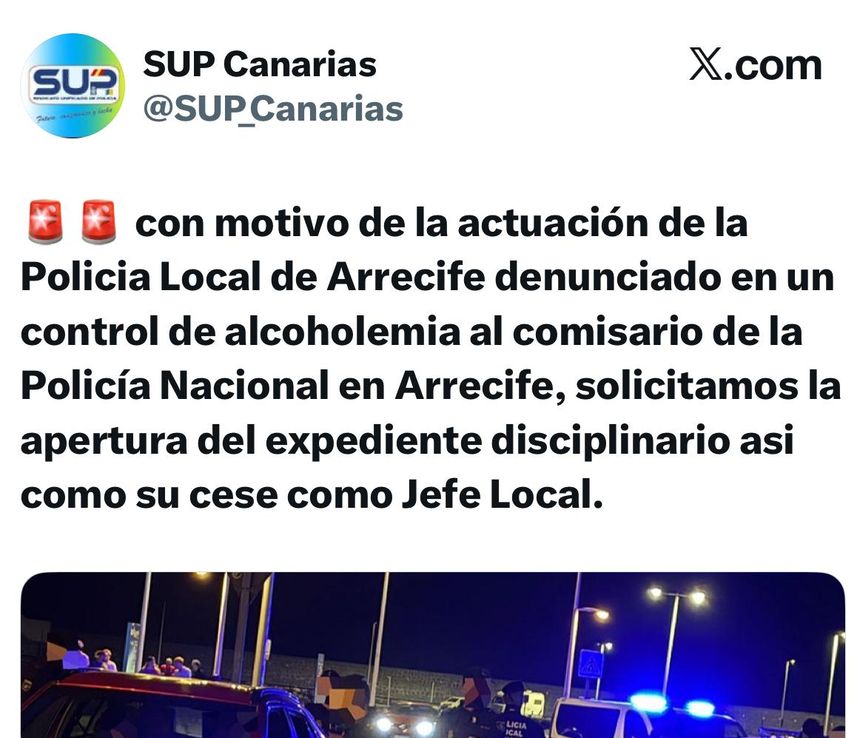 Imagen del pefil en X del SUP Canarias de este sábado