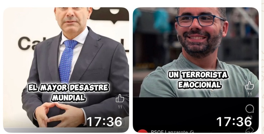 En otra parte del montaje de los socialistas se califica al primer teniente de alcalde de Arrecife de Terrorista Emocional.