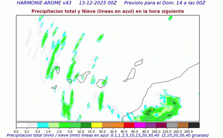 Imagen de cómo está avanzando el frente y de su posible incidencia en la jornada del domingo.
