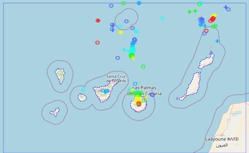 Imagen de la acumulación de rayos en todo el Archipiélago.