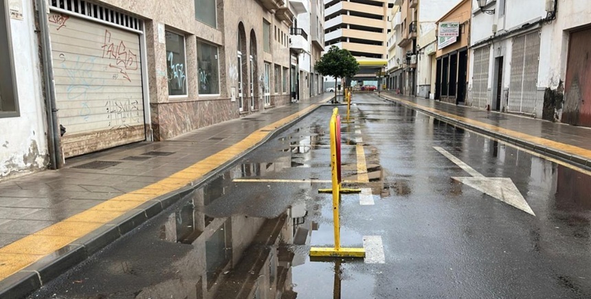 Imagen de Arrecife de este domingo tras el paso de la tromba de agua.