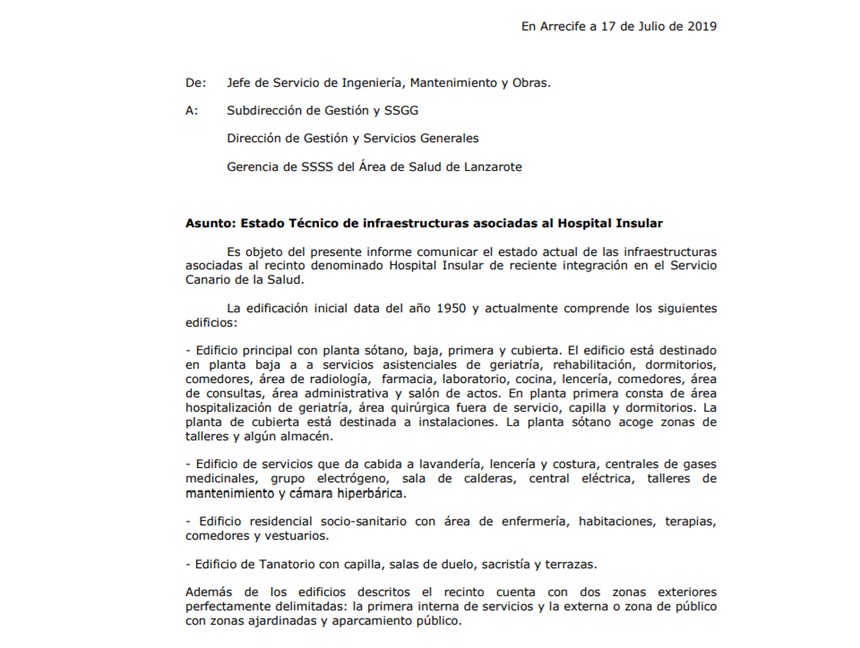 Informe de Sanidad en 2019 con lo que defendía el conocido como Pacto de las Flores entre el PSOE, NC y Podemos.