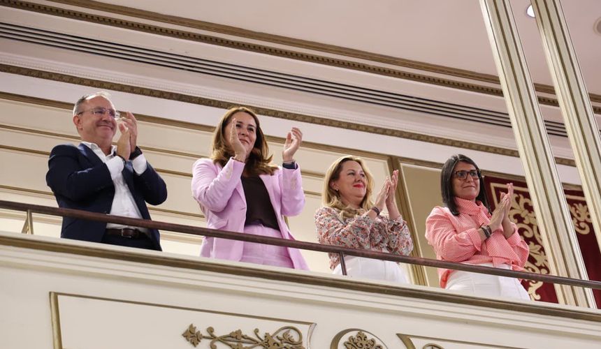 Los representantes de los Cabildos que asistieron como público aplaudiendo la aprobación de la medida